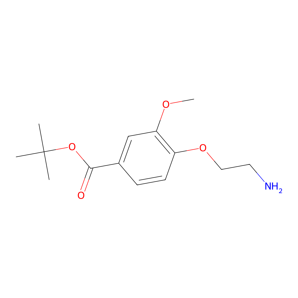 Tert-butyl 4-(2-aminoethoxy)-3-methoxybenzoate molecular structure, CAS 2639433-36-4