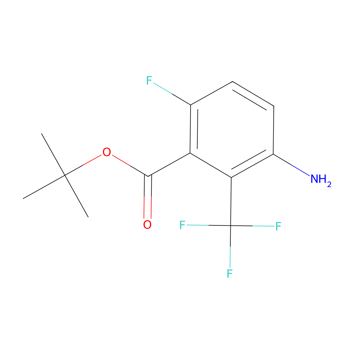 Tert-butyl 3-amino-6-fluoro-2-(trifluoromethyl)benzoate molecular structure, CAS 2639433-37-5