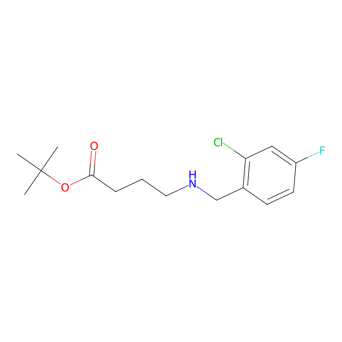 Tert-butyl 4-{[(2-chloro-4-fluorophenyl)methyl]amino}butanoate molecular structure, CAS 2639433-50-2