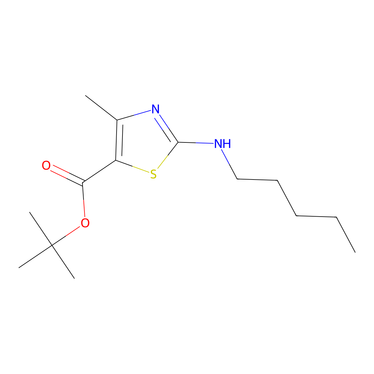 Tert-butyl 4-methyl-2-(pentylamino)-1,3-thiazole-5-carboxylate molecular structure, CAS 2639433-64-8
