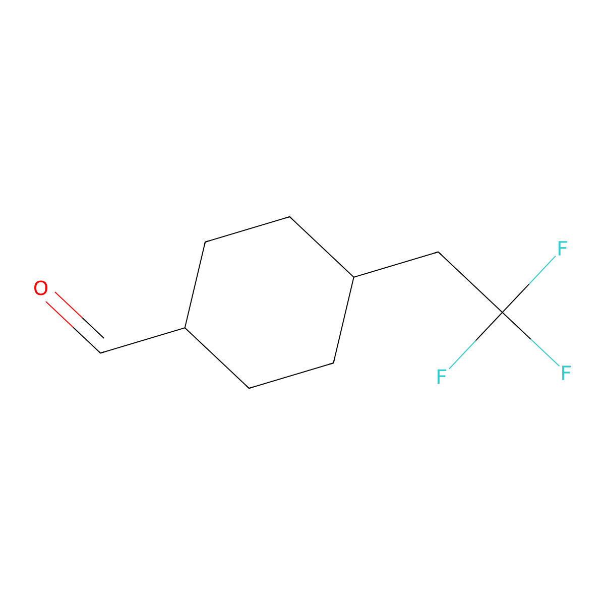 4-(2,2,2-trifluoroethyl)cyclohexane-1-carbaldehyde, Mixture of diastereomers molecular structure, CAS 2639433-68-2