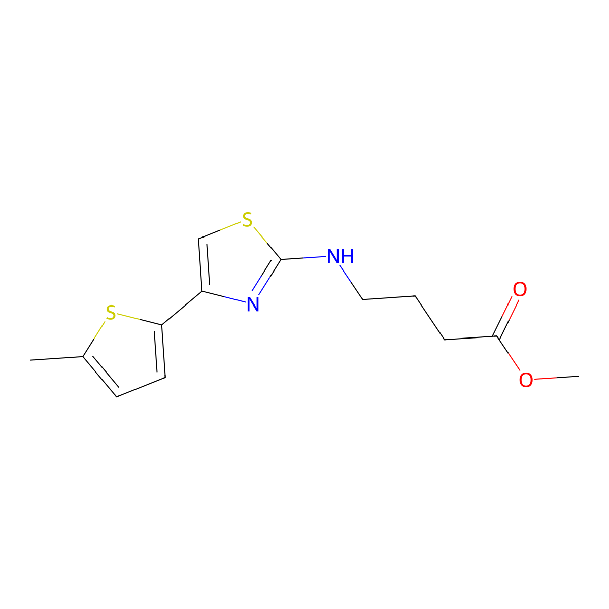 Methyl 4-{[4-(5-methylthiophen-2-yl)-1,3-thiazol-2-yl]amino}butanoate molecular structure, CAS 2639433-72-8