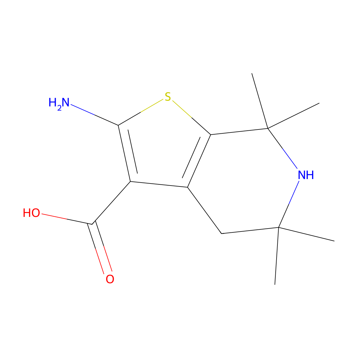 2-amino-5,5,7,7-tetramethyl-4H,5H,6H,7H-thieno[2,3-c]pyridine-3-carboxylic acid molecular structure, CAS 2639433-73-9