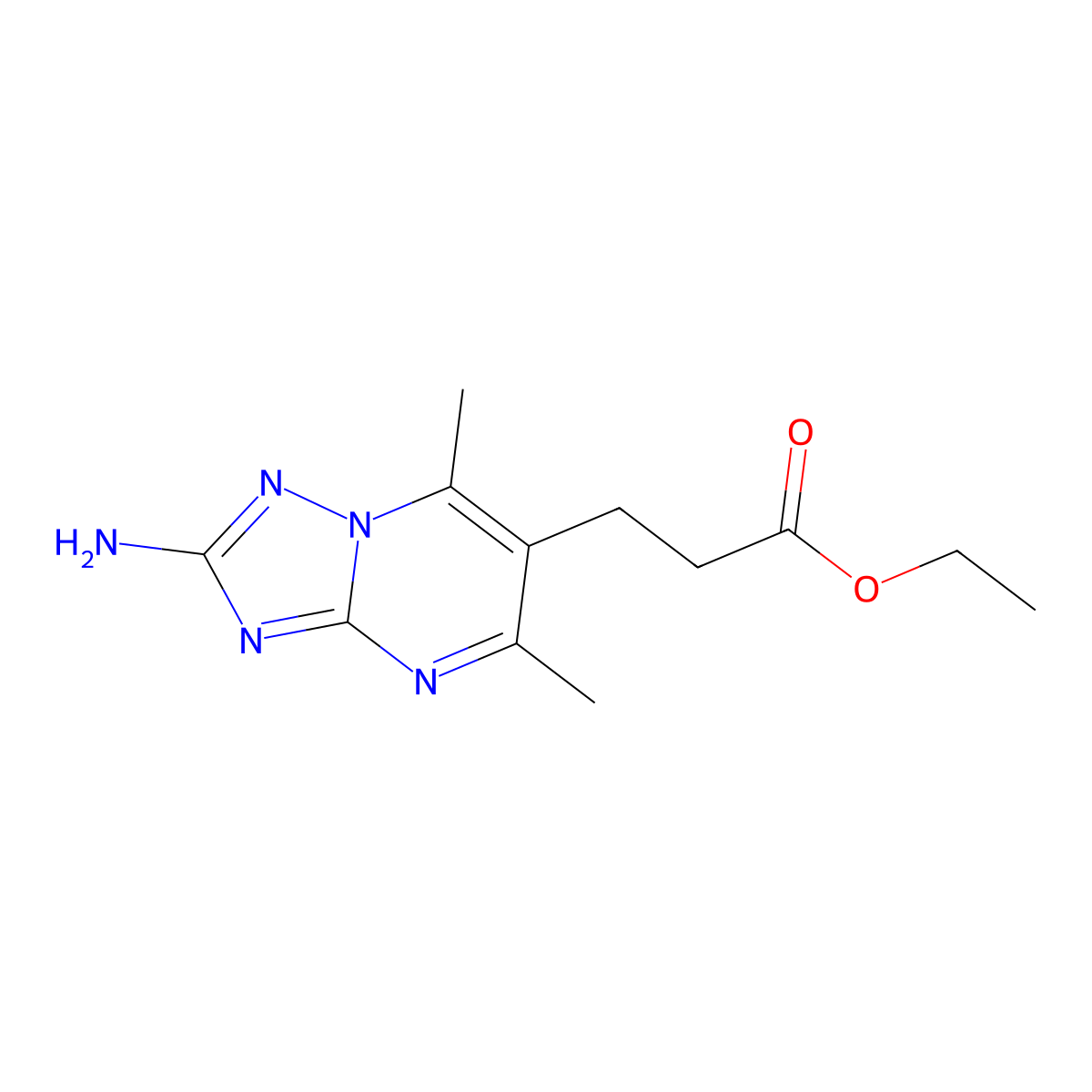 Ethyl 3-{2-amino-5,7-dimethyl-[1,2,4]triazolo[1,5-a]pyrimidin-6-yl}propanoate molecular structure, CAS 2639433-92-2