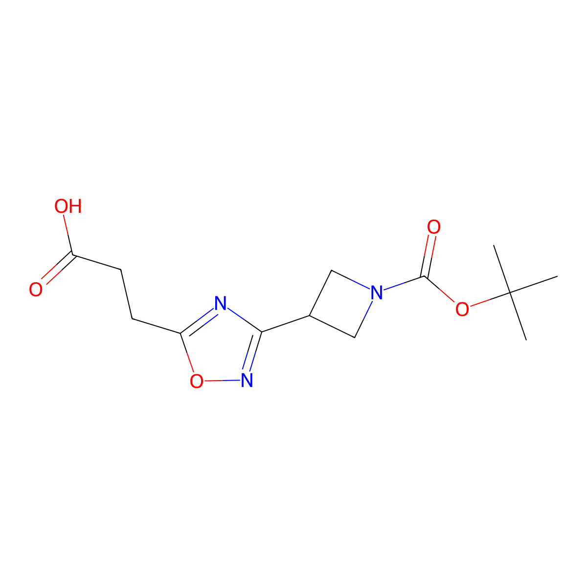 3-(3-{1-[(Tert-butoxy)carbonyl]azetidin-3-yl}-1,2,4-oxadiazol-5-yl)propanoic acid molecular structure, CAS 2639434-09-4