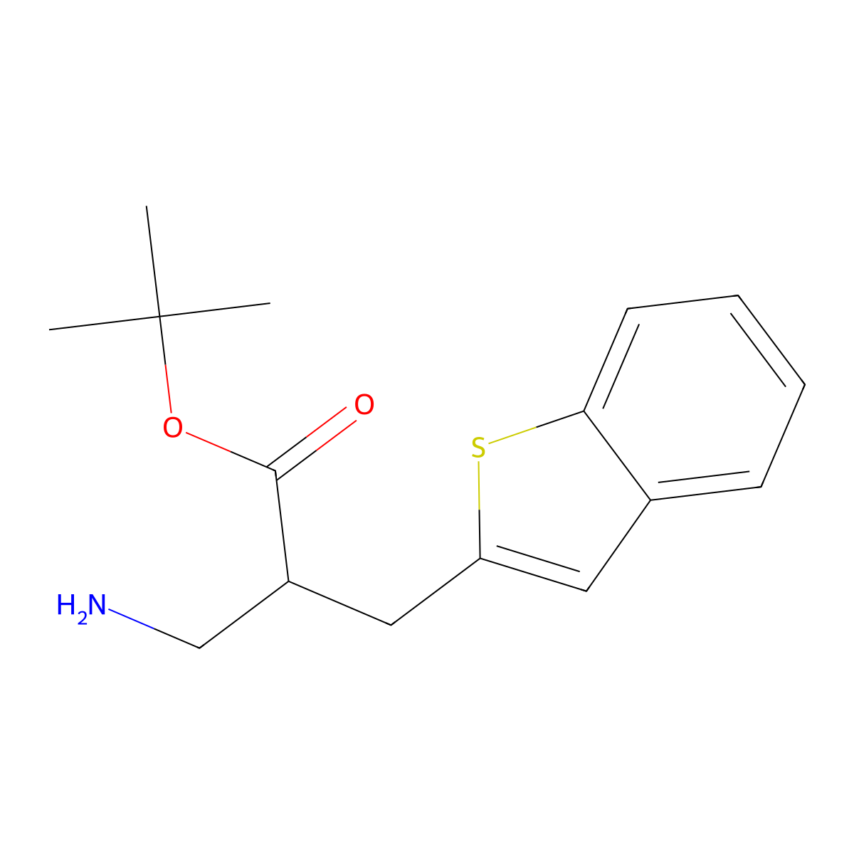 Tert-butyl 3-amino-2-[(1-benzothiophen-2-yl)methyl]propanoate molecular structure, CAS 2639434-17-4