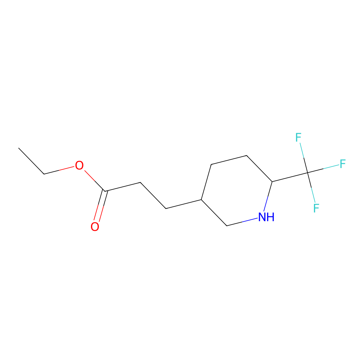 Ethyl 3-[6-(trifluoromethyl)piperidin-3-yl]propanoate molecular structure, CAS 2639434-22-1
