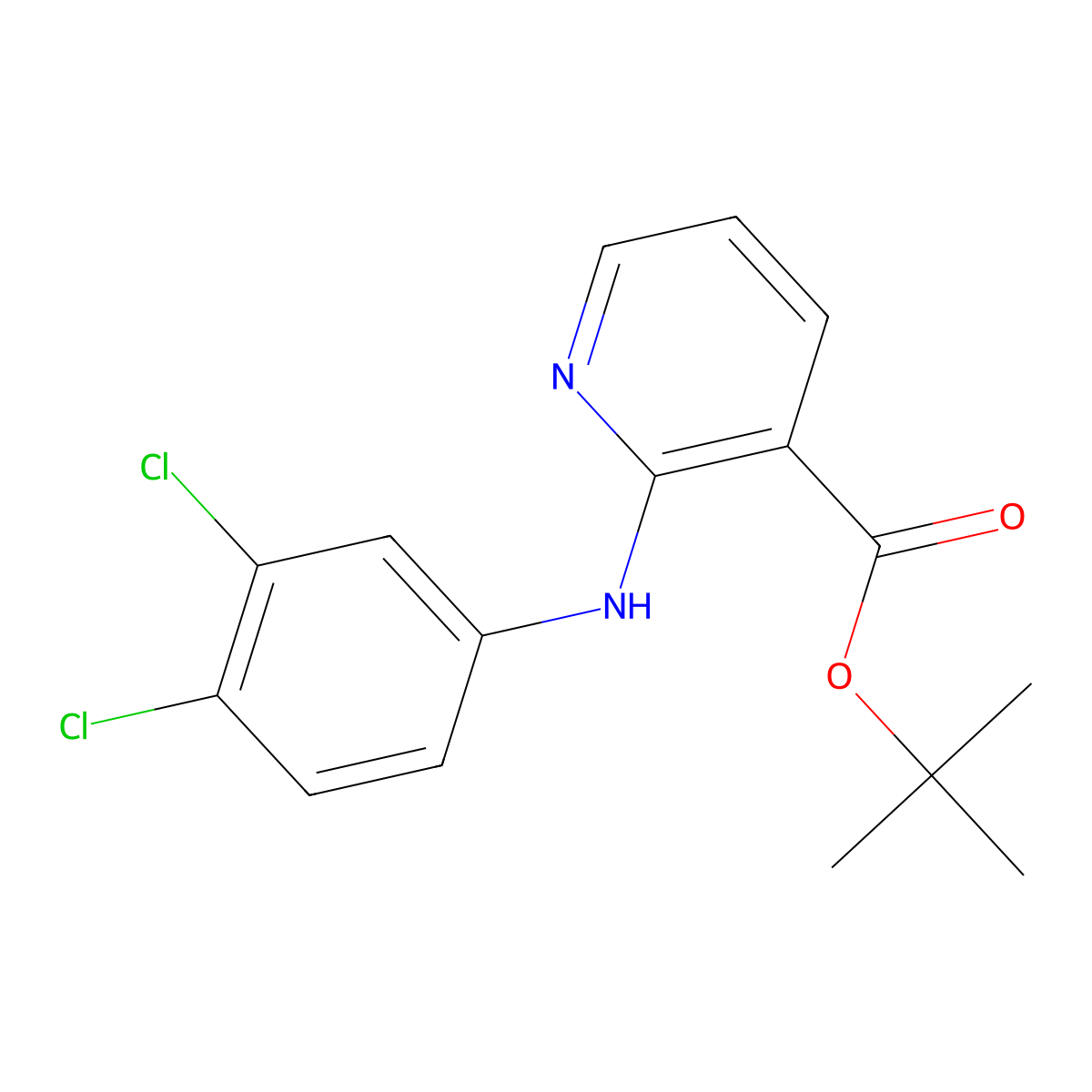 Tert-butyl 2-[(3,4-dichlorophenyl)amino]pyridine-3-carboxylate molecular structure, CAS 2639434-29-8