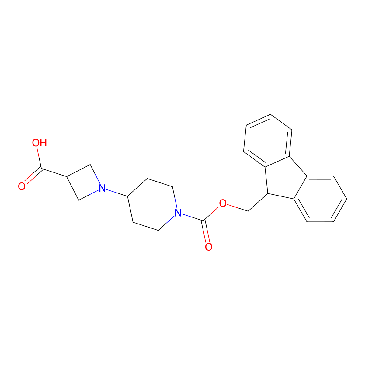 1-(1-{[(9H-fluoren-9-yl)methoxy]carbonyl}piperidin-4-yl)azetidine-3-carboxylic acid molecular structure, CAS 2639434-35-6