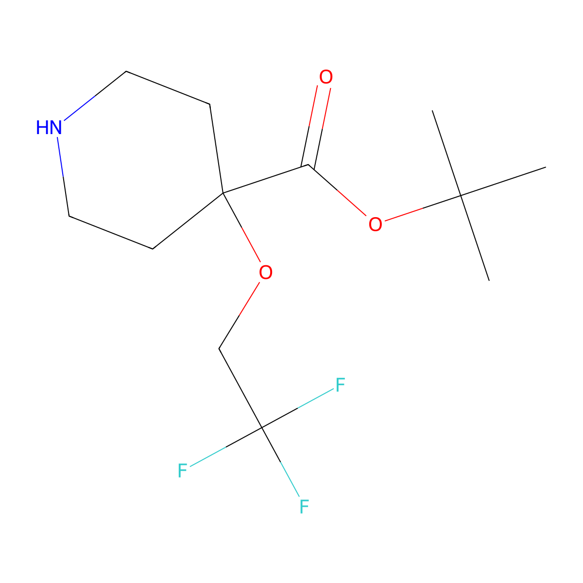 Tert-butyl 4-(2,2,2-trifluoroethoxy)piperidine-4-carboxylate molecular structure, CAS 2639436-64-7