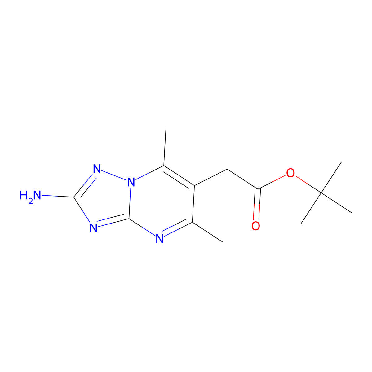 Tert-butyl 2-{2-amino-5,7-dimethyl-[1,2,4]triazolo[1,5-a]pyrimidin-6-yl}acetate molecular structure, CAS 2639436-70-5