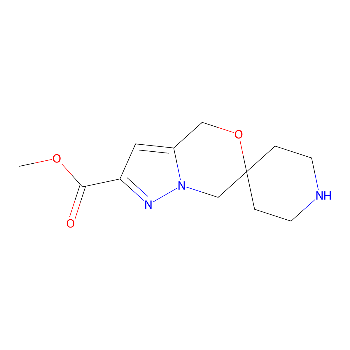 Methyl 4',7'-dihydrospiro[piperidine-4,6'-pyrazolo[3,2-c][1,4]oxazine]-2'-carboxylate molecular structure, CAS 2639436-71-6