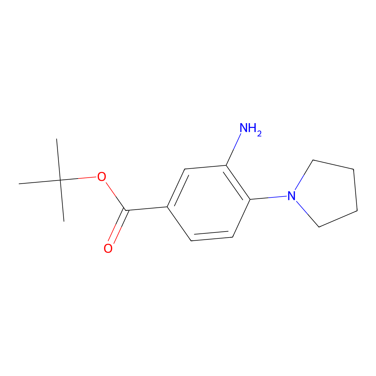 Tert-butyl 3-amino-4-(pyrrolidin-1-yl)benzoate molecular structure, CAS 2639436-84-1
