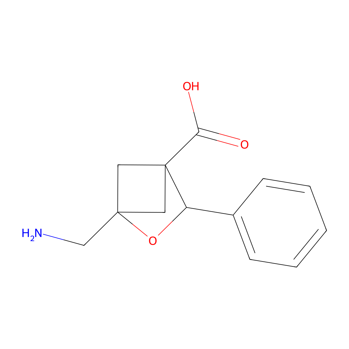 1-(Aminomethyl)-3-phenyl-2-oxabicyclo[2.1.1]hexane-4-carboxylic acid molecular structure, CAS 2639437-07-1