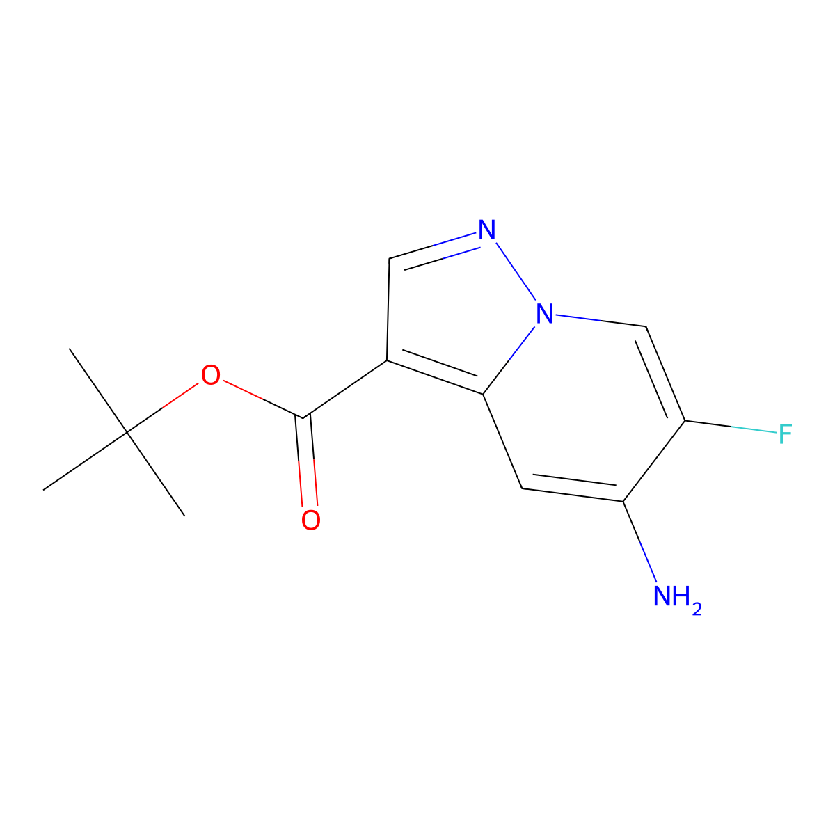 Tert-butyl 5-amino-6-fluoropyrazolo[1,5-a]pyridine-3-carboxylate molecular structure, CAS 2639437-20-8