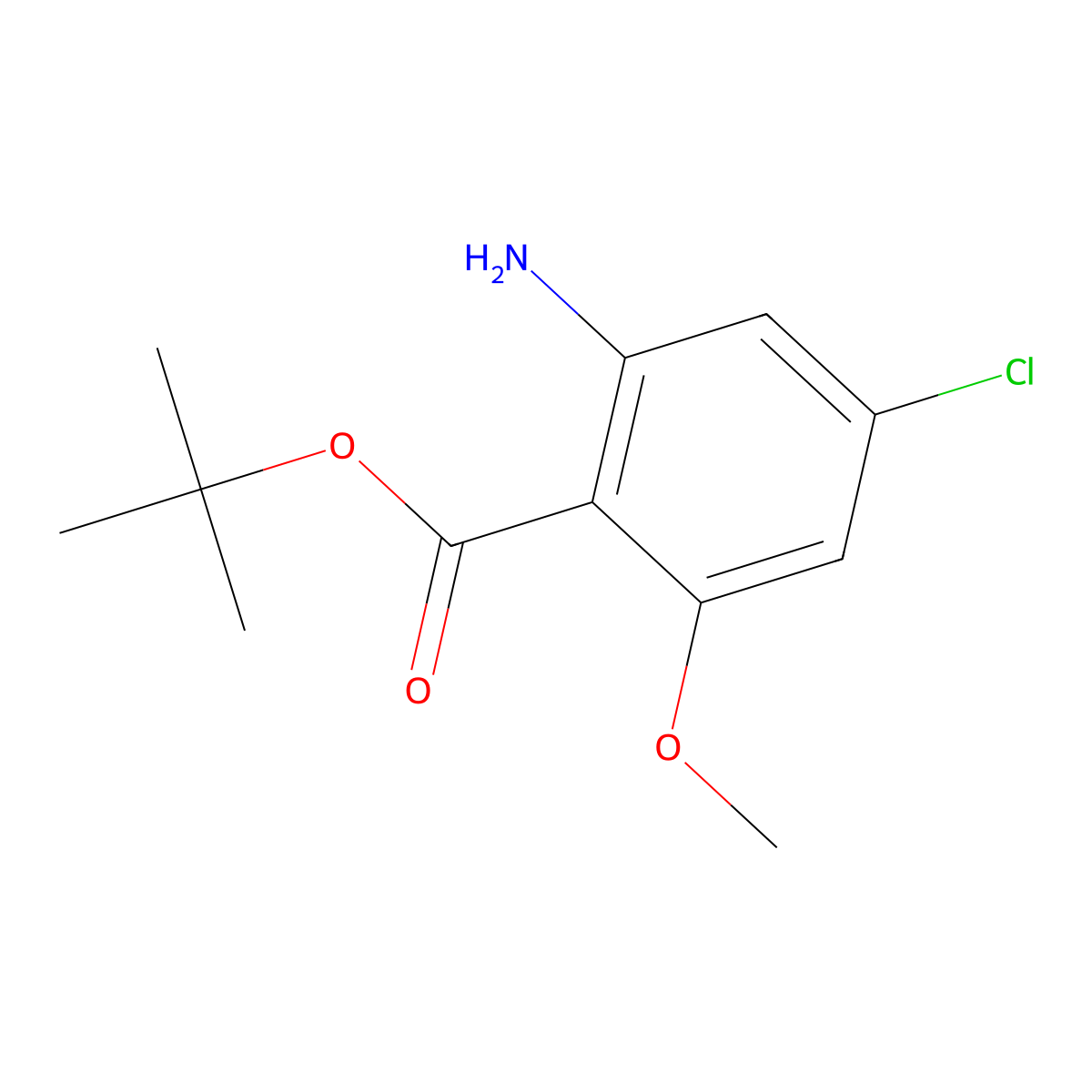 Tert-butyl 2-amino-4-chloro-6-methoxybenzoate molecular structure, CAS 2639437-30-0