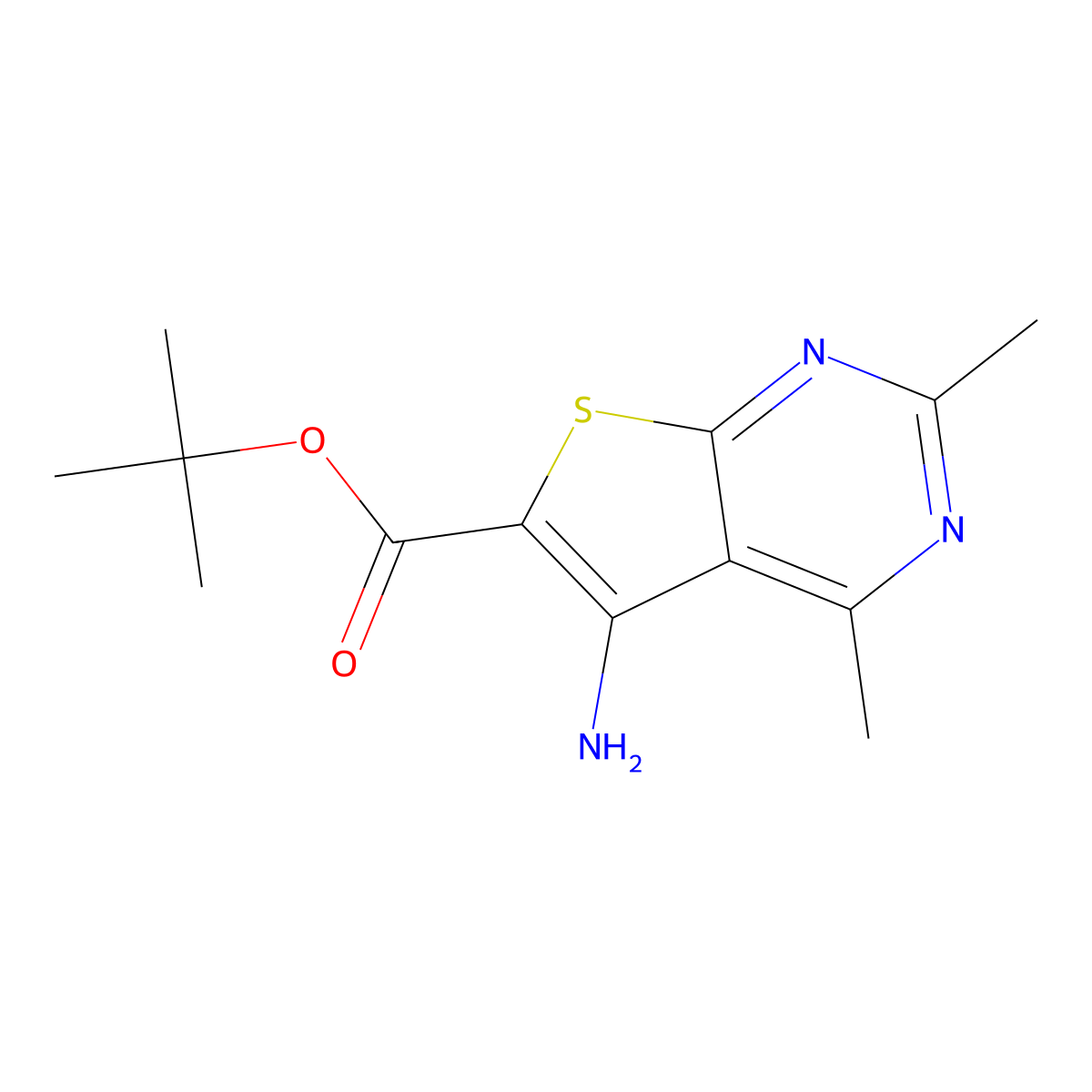 Tert-butyl 5-amino-2,4-dimethylthieno[2,3-d]pyrimidine-6-carboxylate molecular structure, CAS 2639437-78-6