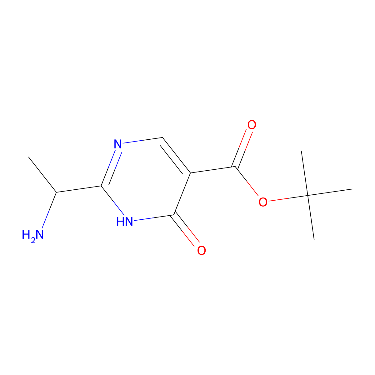 Tert-butyl 2-(1-aminoethyl)-6-oxo-1,6-dihydropyrimidine-5-carboxylate molecular structure, CAS 2639437-86-6