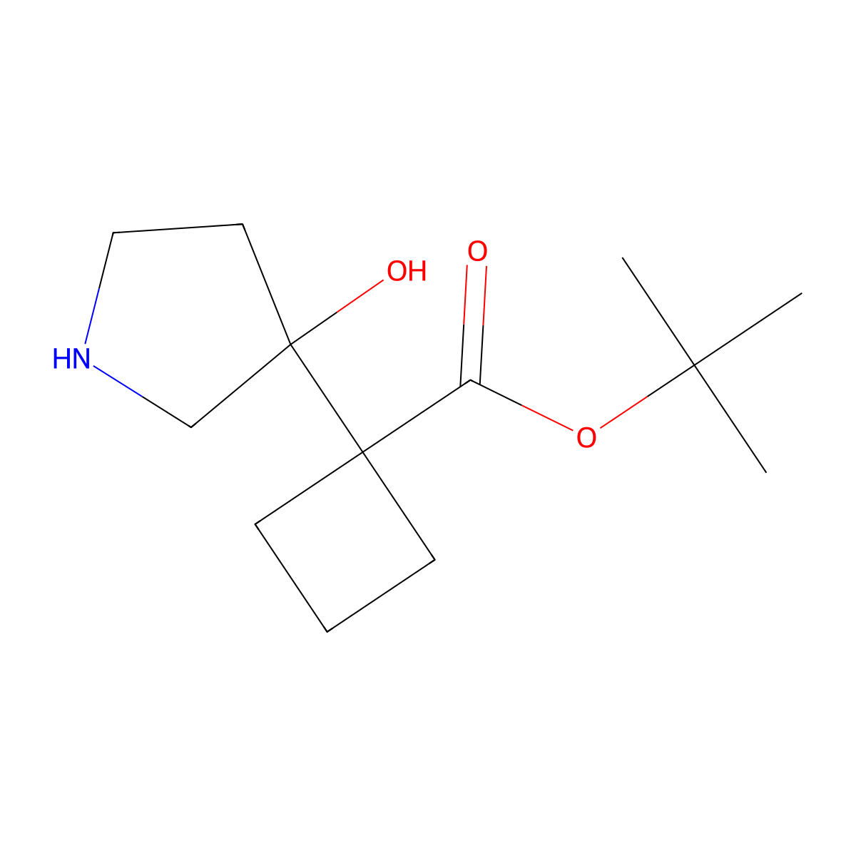 Tert-butyl 1-(3-hydroxypyrrolidin-3-yl)cyclobutane-1-carboxylate molecular structure, CAS 2639438-06-3