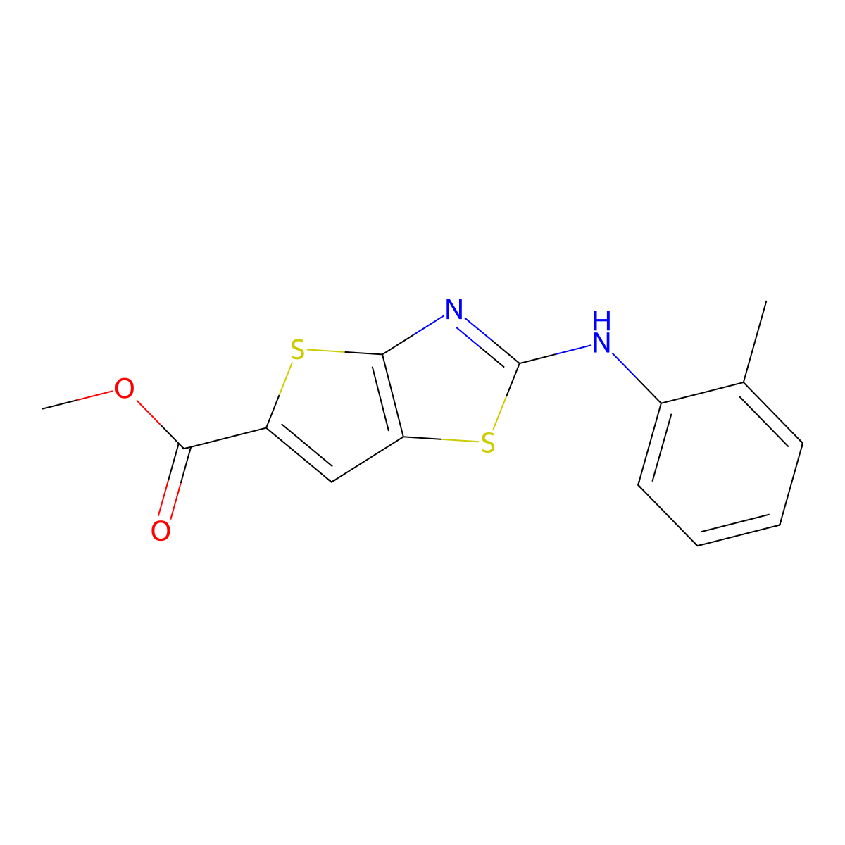 Methyl 2-[(2-methylphenyl)amino]thieno[2,3-d][1,3]thiazole-5-carboxylate molecular structure, CAS 2639439-01-1
