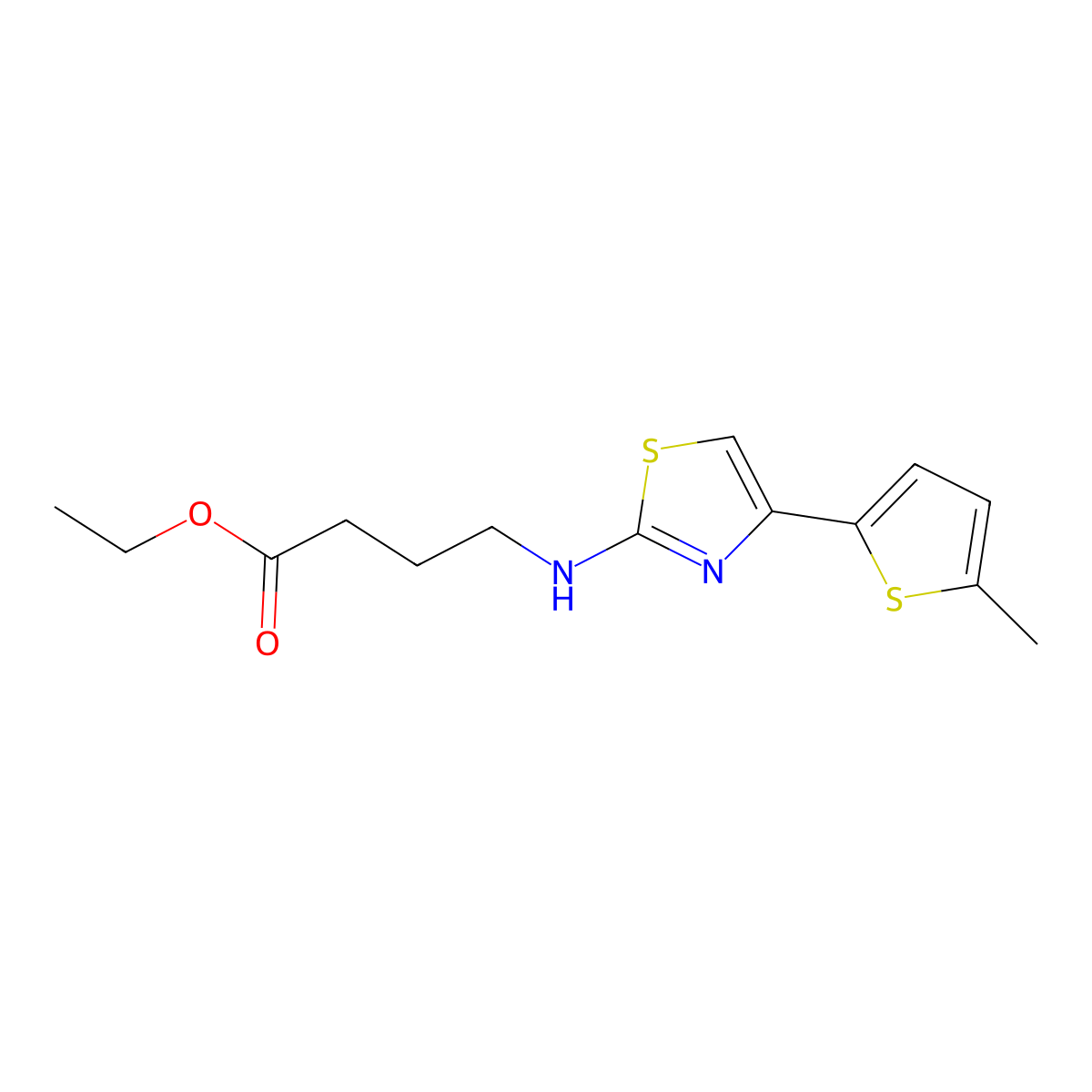 Ethyl 4-{[4-(5-methylthiophen-2-yl)-1,3-thiazol-2-yl]amino}butanoate molecular structure, CAS 2639439-08-8