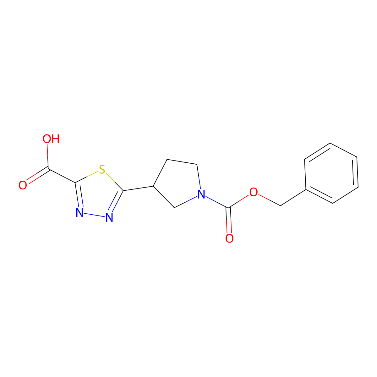 5-{1-[(Benzyloxy)carbonyl]pyrrolidin-3-yl}-1,3,4-thiadiazole-2-carboxylic acid molecular structure, CAS 2639439-11-3