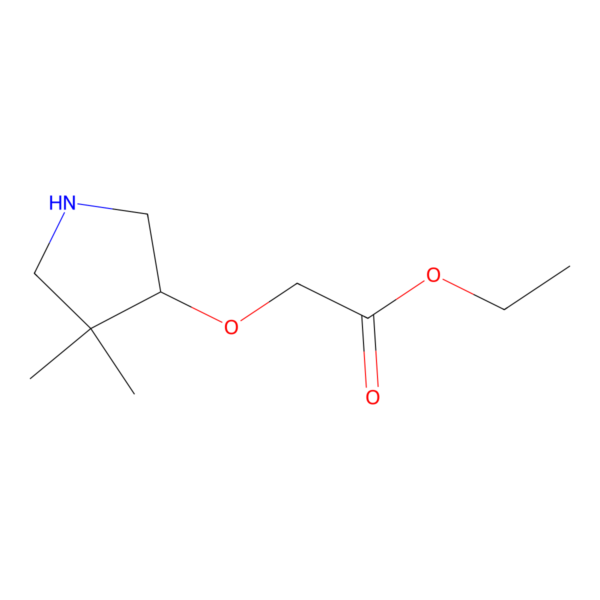Ethyl 2-[(4,4-dimethylpyrrolidin-3-yl)oxy]acetate molecular structure, CAS 2639439-24-8