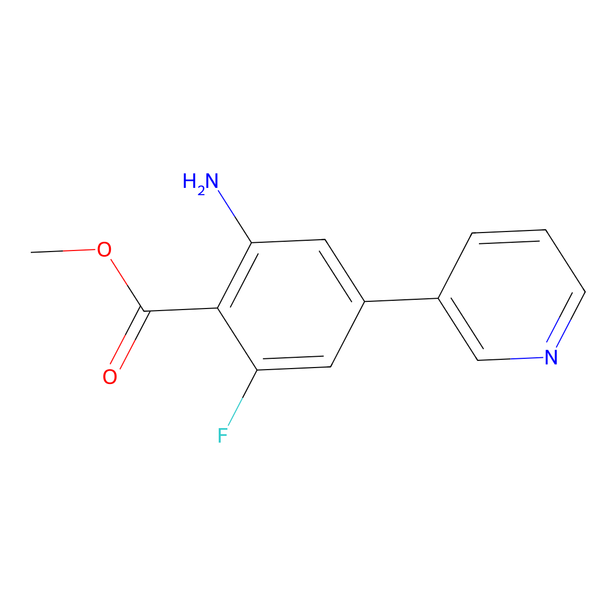 Methyl 2-amino-6-fluoro-4-(pyridin-3-yl)benzoate molecular structure, CAS 2639439-28-2