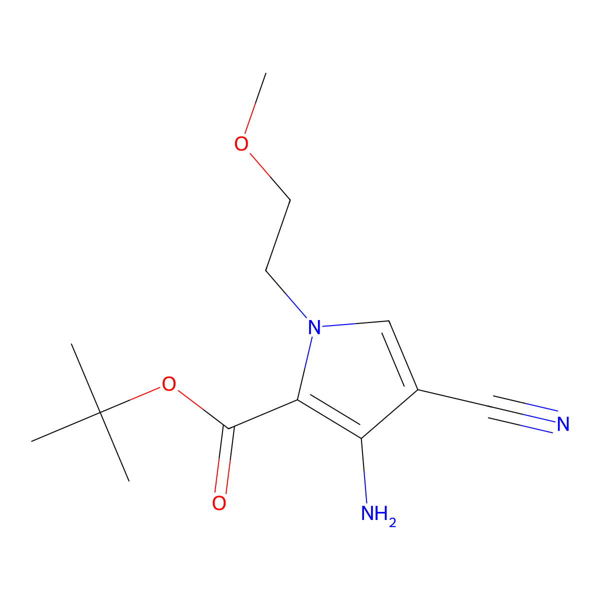 tert-butyl 3-amino-4-cyano-1-(2-methoxyethyl)-1H-pyrrole-2-carboxylate molecular structure, CAS 2639439-31-7