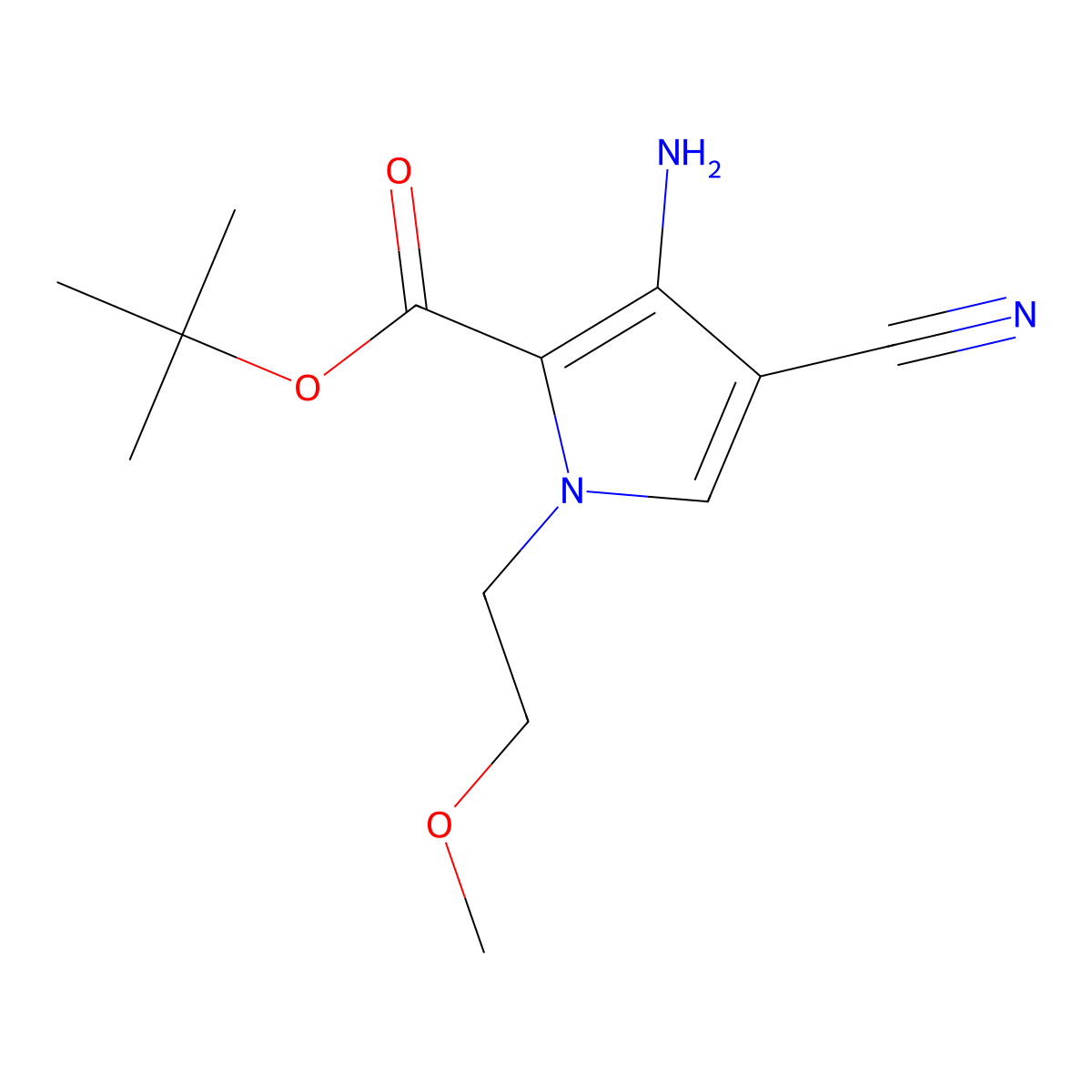 tert-butyl 3-amino-4-cyano-1-(2-methoxyethyl)-1H-pyrrole-2-carboxylate molecular structure, CAS 2639439-31-7