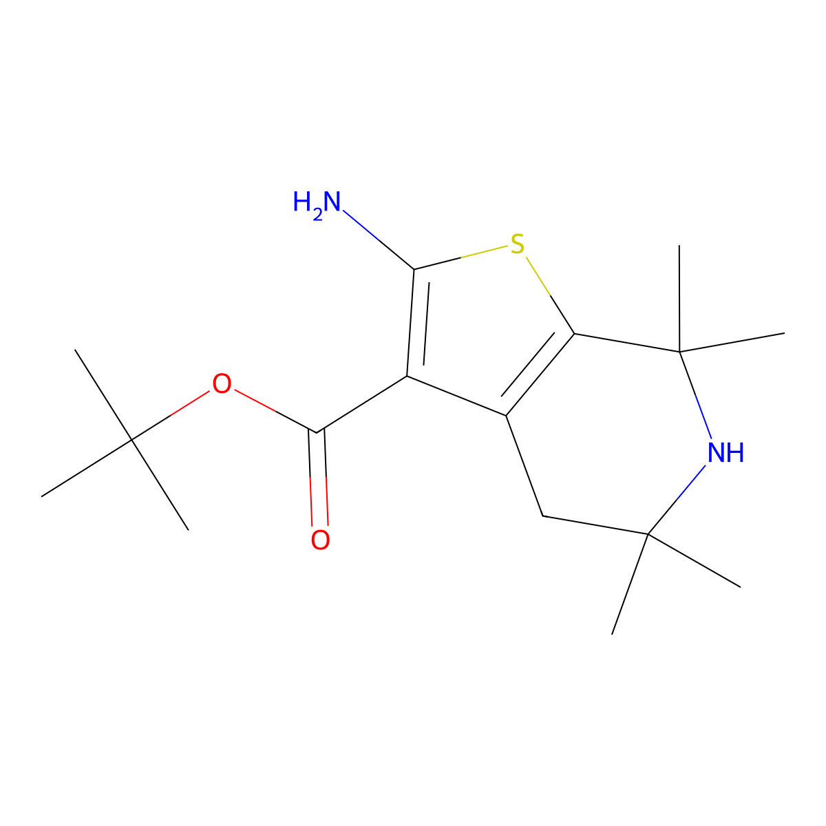 tert-butyl 2-amino-5,5,7,7-tetramethyl-4H,5H,6H,7H-thieno[2,3-c]pyridine-3-carboxylate molecular structure, CAS 2639439-32-8