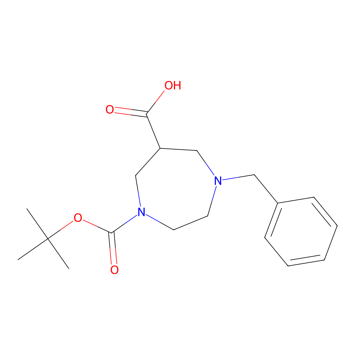 1-Benzyl-4-[(tert-butoxy)carbonyl]-1,4-diazepane-6-carboxylic acid molecular structure, CAS 2639439-48-6