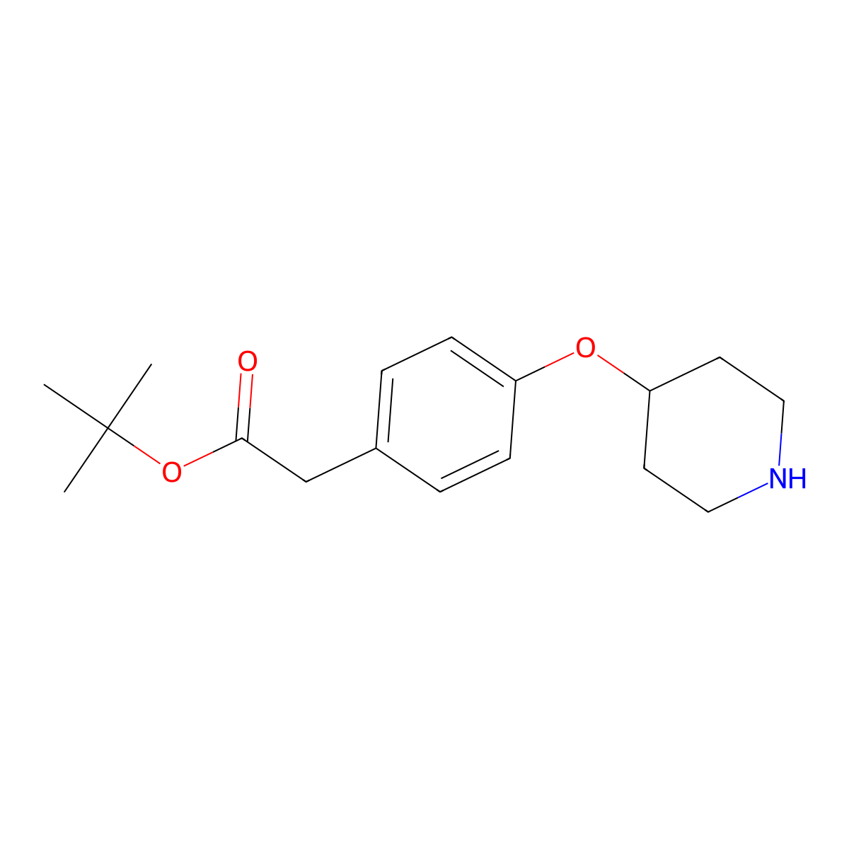 Tert-butyl 2-[4-(piperidin-4-yloxy)phenyl]acetate molecular structure, CAS 2639439-75-9