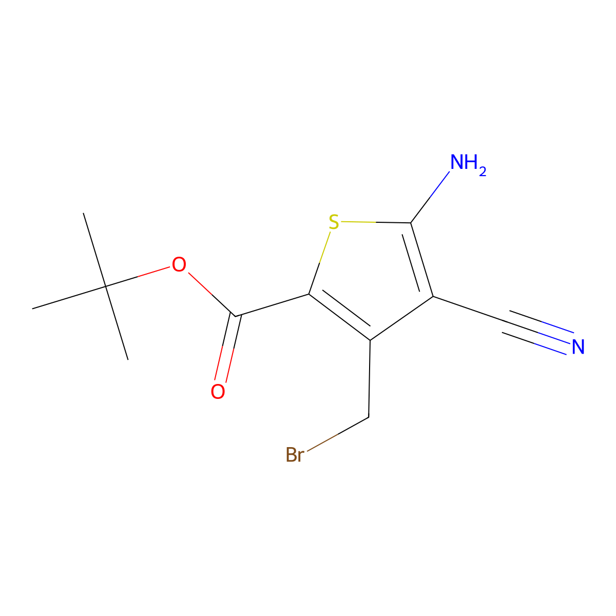 Tert-butyl 5-amino-3-(bromomethyl)-4-cyanothiophene-2-carboxylate molecular structure, CAS 2639439-77-1