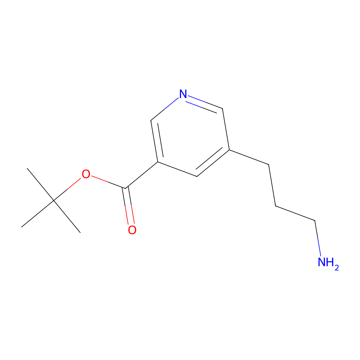 Tert-butyl 5-(3-aminopropyl)pyridine-3-carboxylate molecular structure, CAS 2639439-82-8