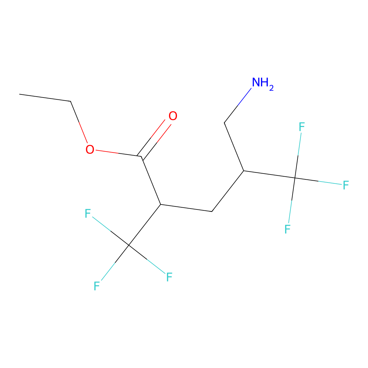 Ethyl 5-amino-2,4-bis(trifluoromethyl)pentanoate molecular structure, CAS 2639439-84-0
