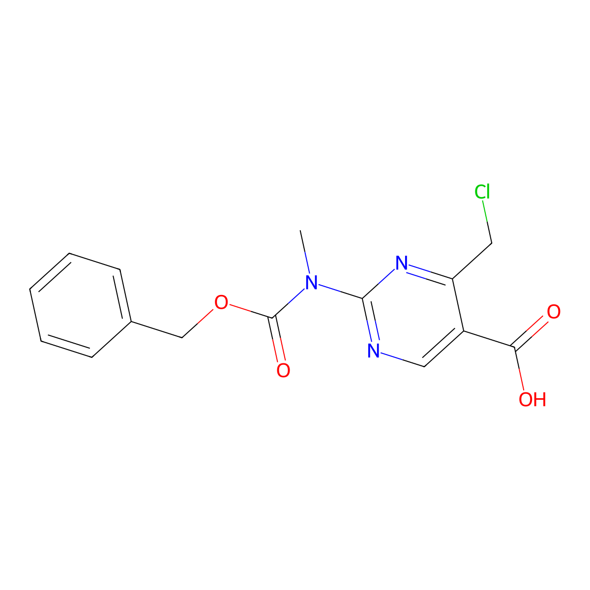 2-{[(Benzyloxy)carbonyl](methyl)amino}-4-(chloromethyl)pyrimidine-5-carboxylic acid molecular structure, CAS 2639439-86-2