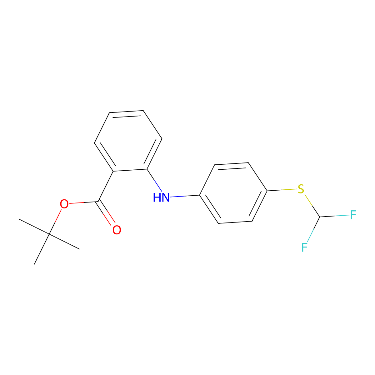 Tert-butyl 2-({4-[(difluoromethyl)sulfanyl]phenyl}amino)benzoate molecular structure, CAS 2639439-89-5