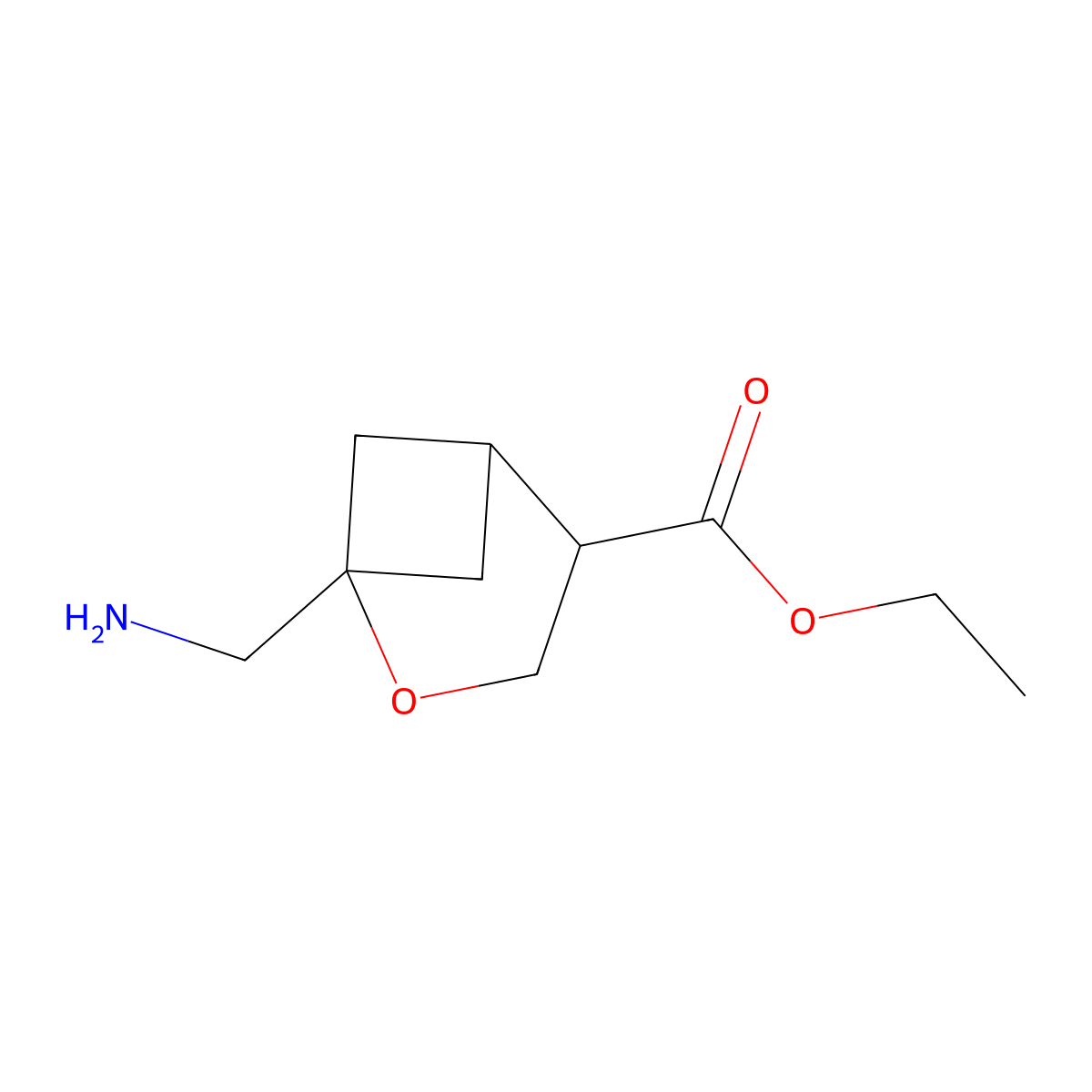 Ethyl 1-(aminomethyl)-2-oxabicyclo[3.1.1]heptane-4-carboxylate molecular structure, CAS 2639439-97-5