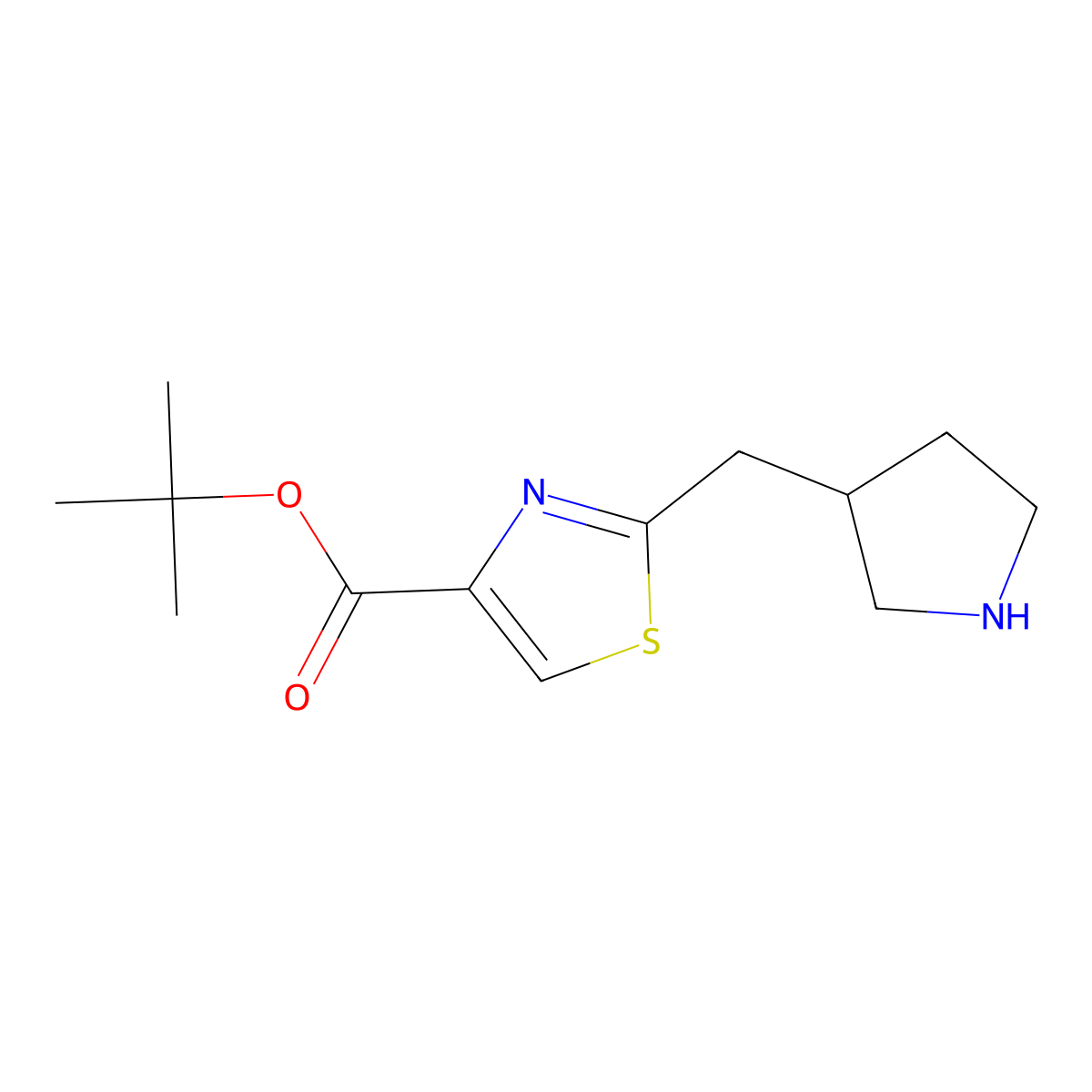 Tert-butyl 2-[(pyrrolidin-3-yl)methyl]-1,3-thiazole-4-carboxylate molecular structure, CAS 2639439-98-6