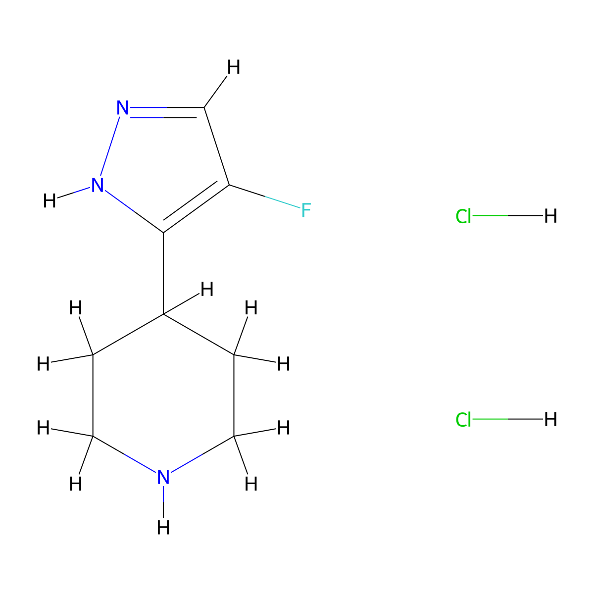 4-(4-fluoro-1H-pyrazol-3-yl)piperidine dihydrochloride molecular structure, CAS 2639440-02-9
