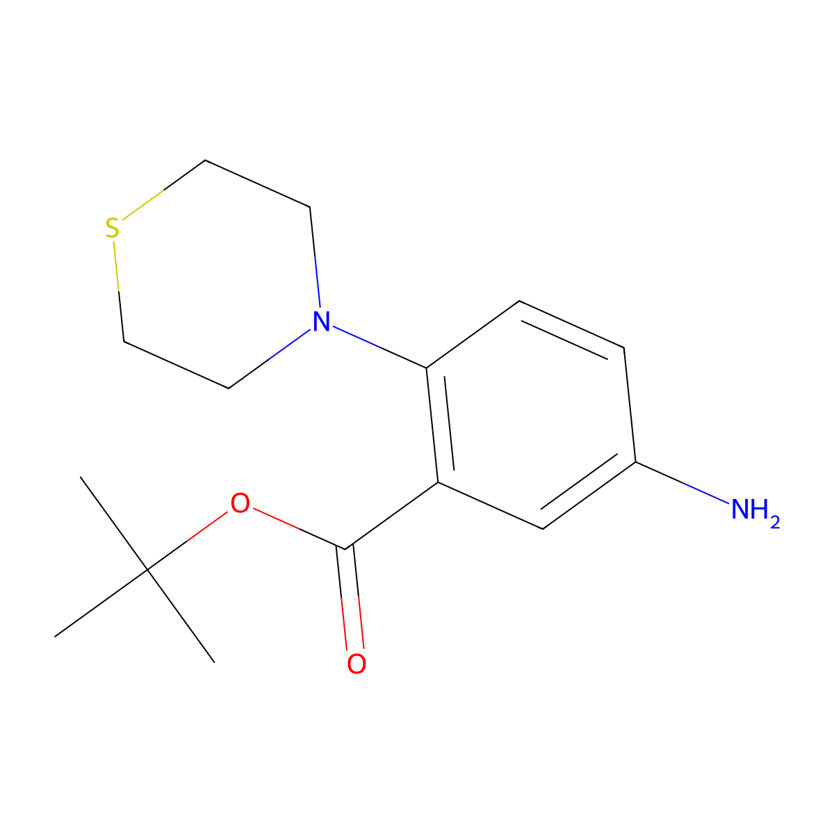 Tert-butyl 5-amino-2-(thiomorpholin-4-yl)benzoate molecular structure, CAS 2639440-06-3