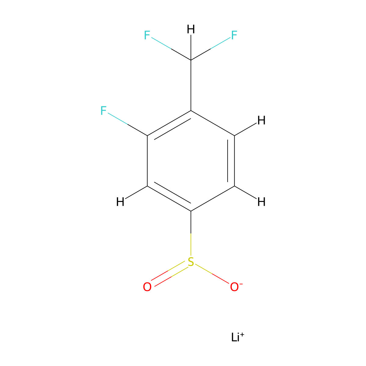 Lithium(1+) 4-(difluoromethyl)-3-fluorobenzene-1-sulfinate molecular structure, CAS 2639440-21-2
