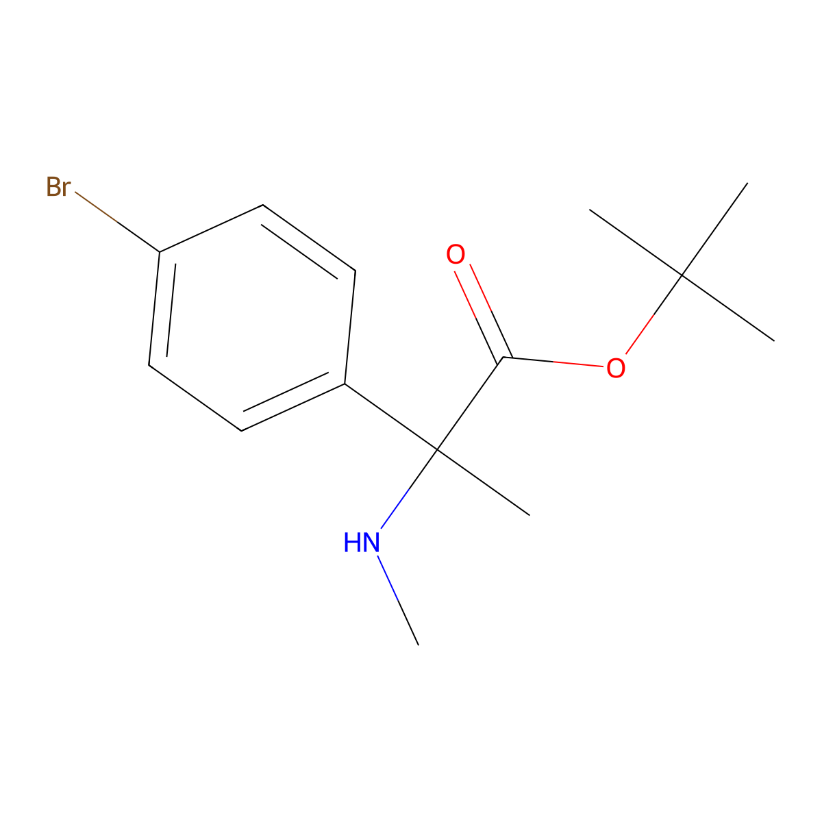 Tert-butyl 2-(4-bromophenyl)-2-(methylamino)propanoate molecular structure, CAS 2639440-32-5