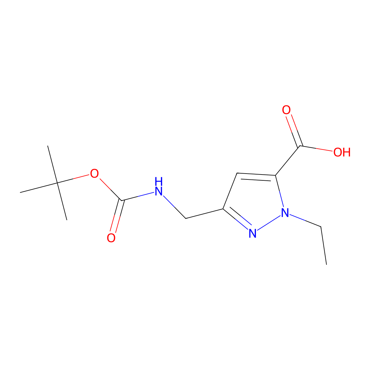 5-[(Tert-butoxycarbonylamino)methyl]-2-ethyl-pyrazole-3-carboxylic acid molecular structure, CAS 2639440-62-1