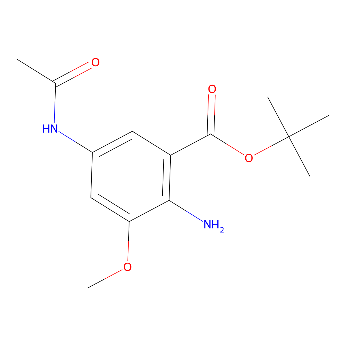 Tert-butyl 2-amino-5-acetamido-3-methoxybenzoate molecular structure, CAS 2639440-73-4
