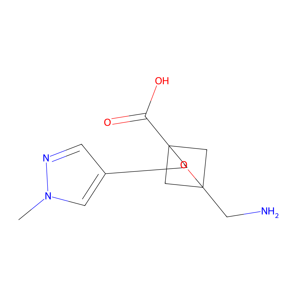 1-(aminomethyl)-3-(1-methyl-1H-pyrazol-4-yl)-2-oxabicyclo[2.1.1]hexane-4-carboxylic acid molecular structure, CAS 2639440-93-8