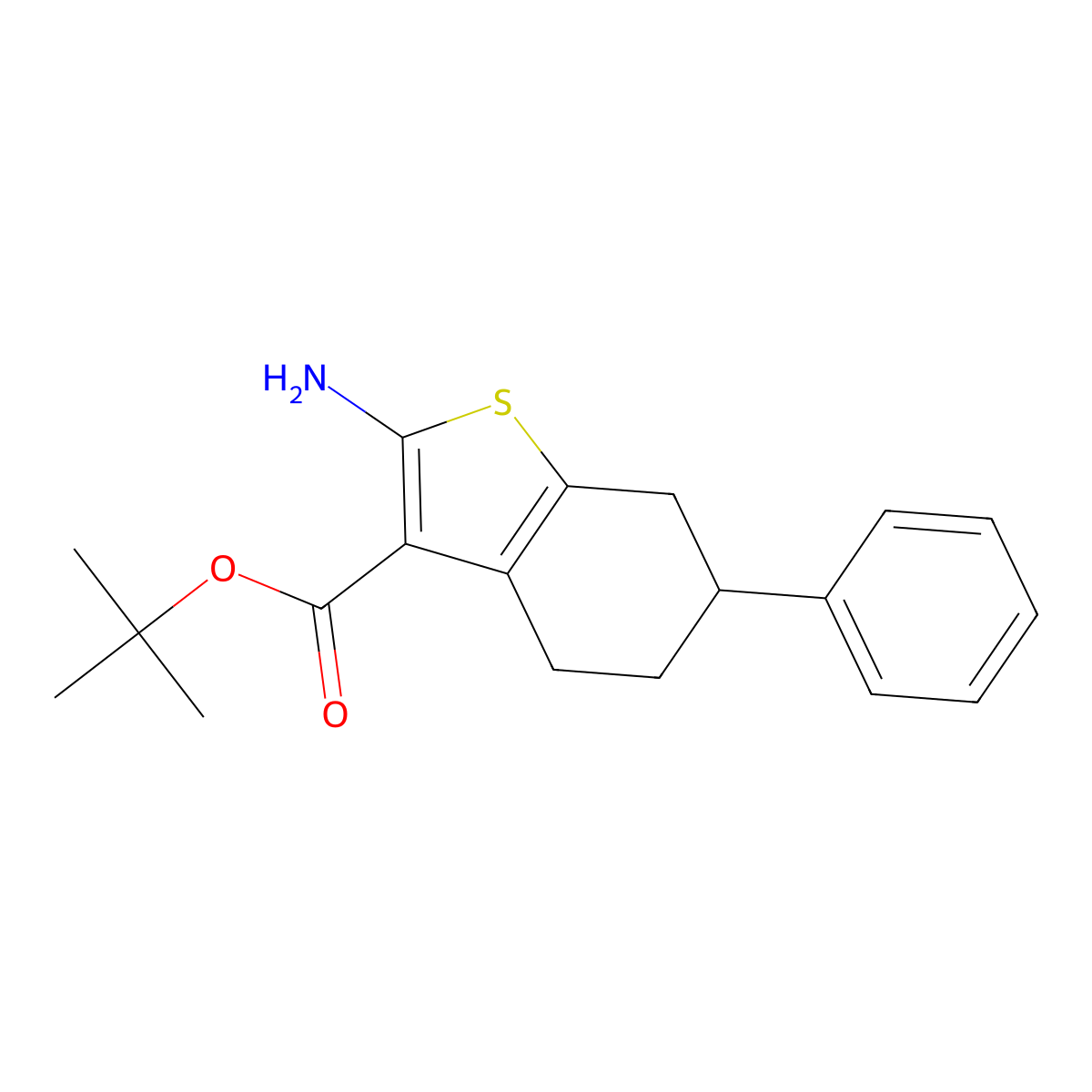 Tert-butyl 2-amino-6-phenyl-4,5,6,7-tetrahydro-1-benzothiophene-3-carboxylate molecular structure, CAS 2639441-11-3