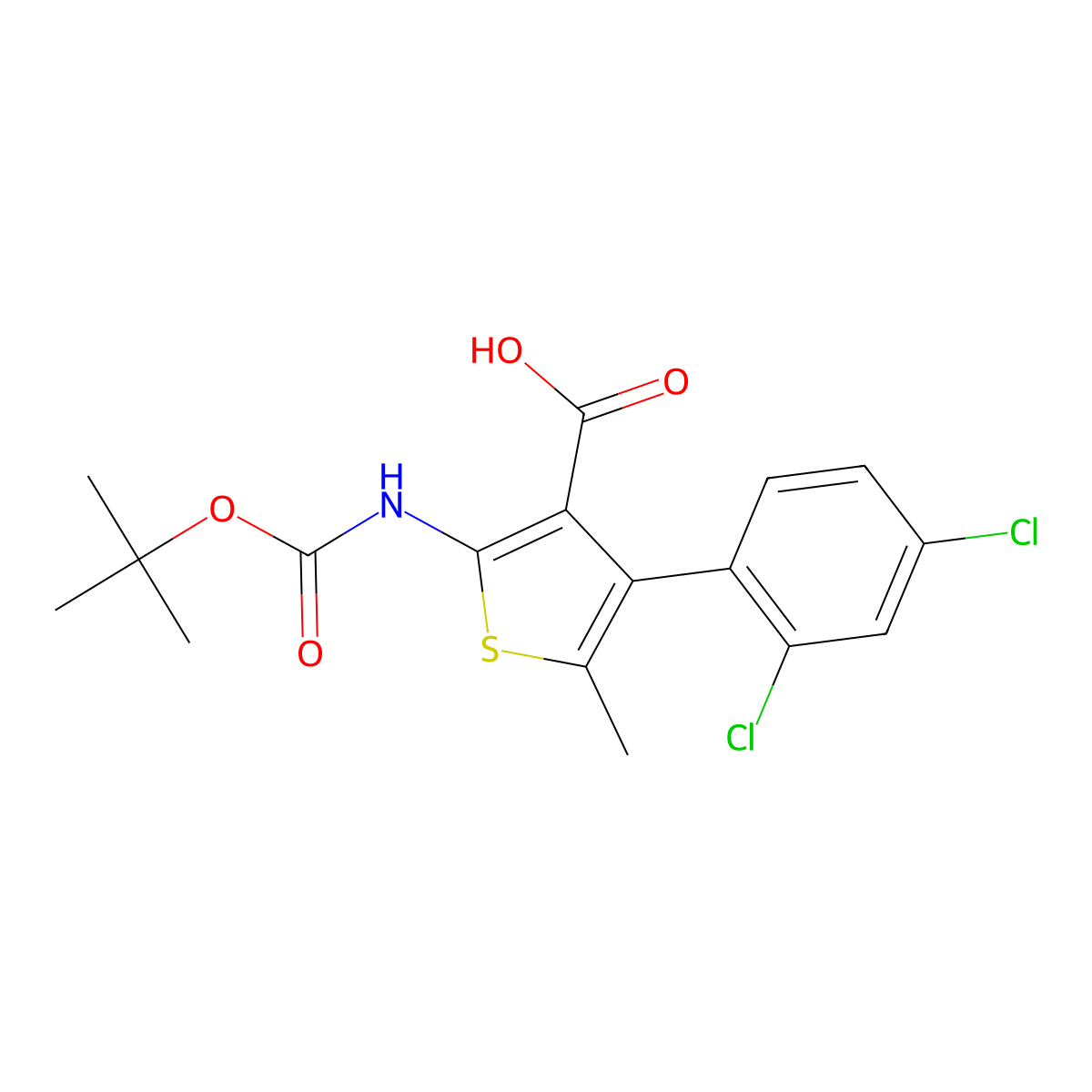 2-{[(Tert-butoxy)carbonyl]amino}-4-(2,4-dichlorophenyl)-5-methylthiophene-3-carboxylic acid molecular structure, CAS 2639441-16-8