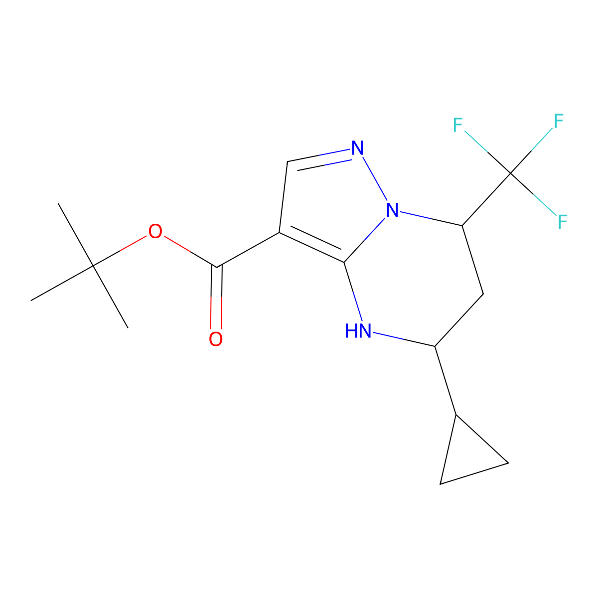 tert-butyl 5-cyclopropyl-7-(trifluoromethyl)-4H,5H,6H,7H-pyrazolo[1,5-a]pyrimidine-3-carboxylate molecular structure, CAS 2639441-32-8